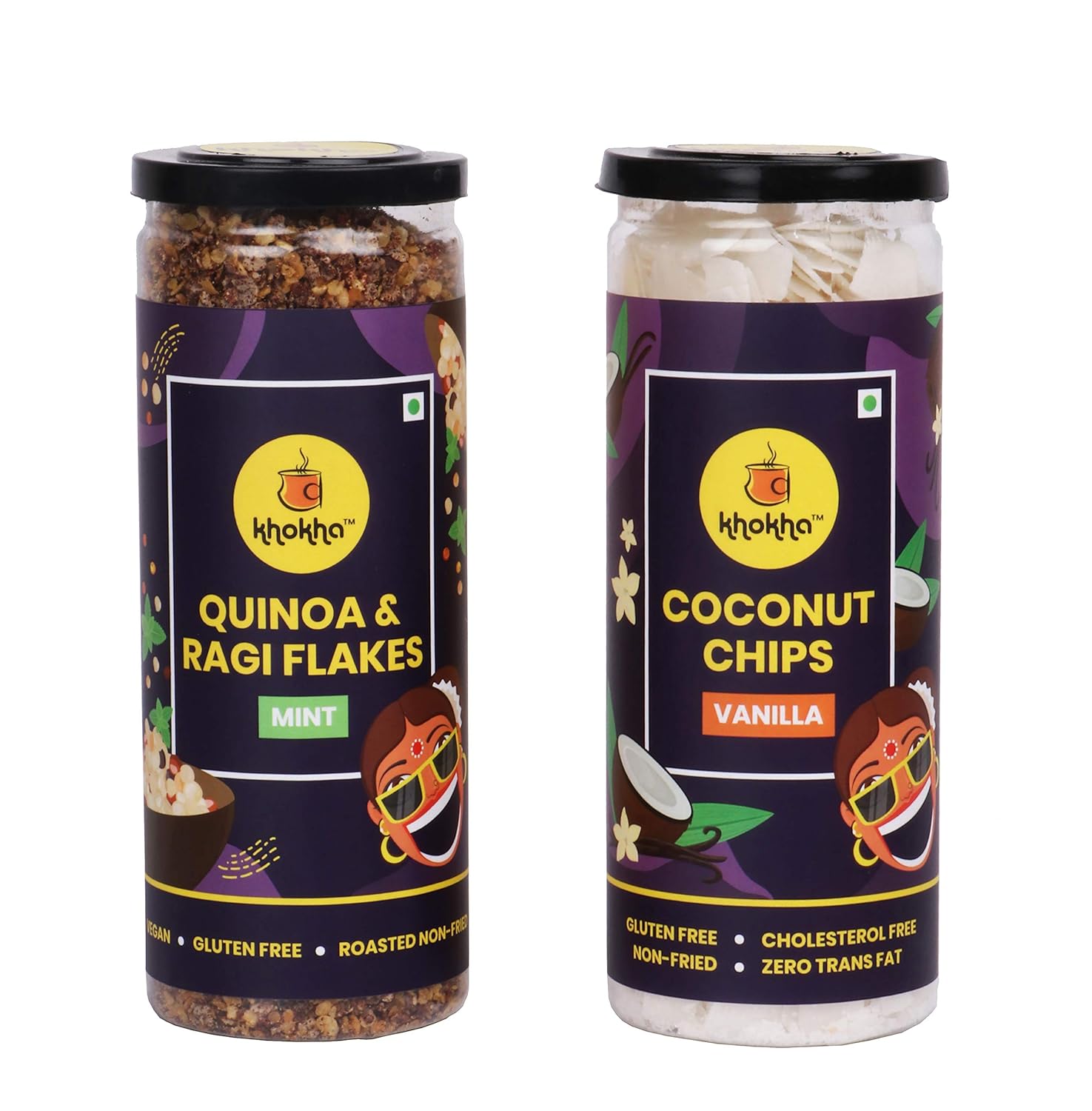 Khokha Namkeen Non Fried Mint Flavored Quinoa with Ragi Flakes and Vanilla Coconut Chips namkeen