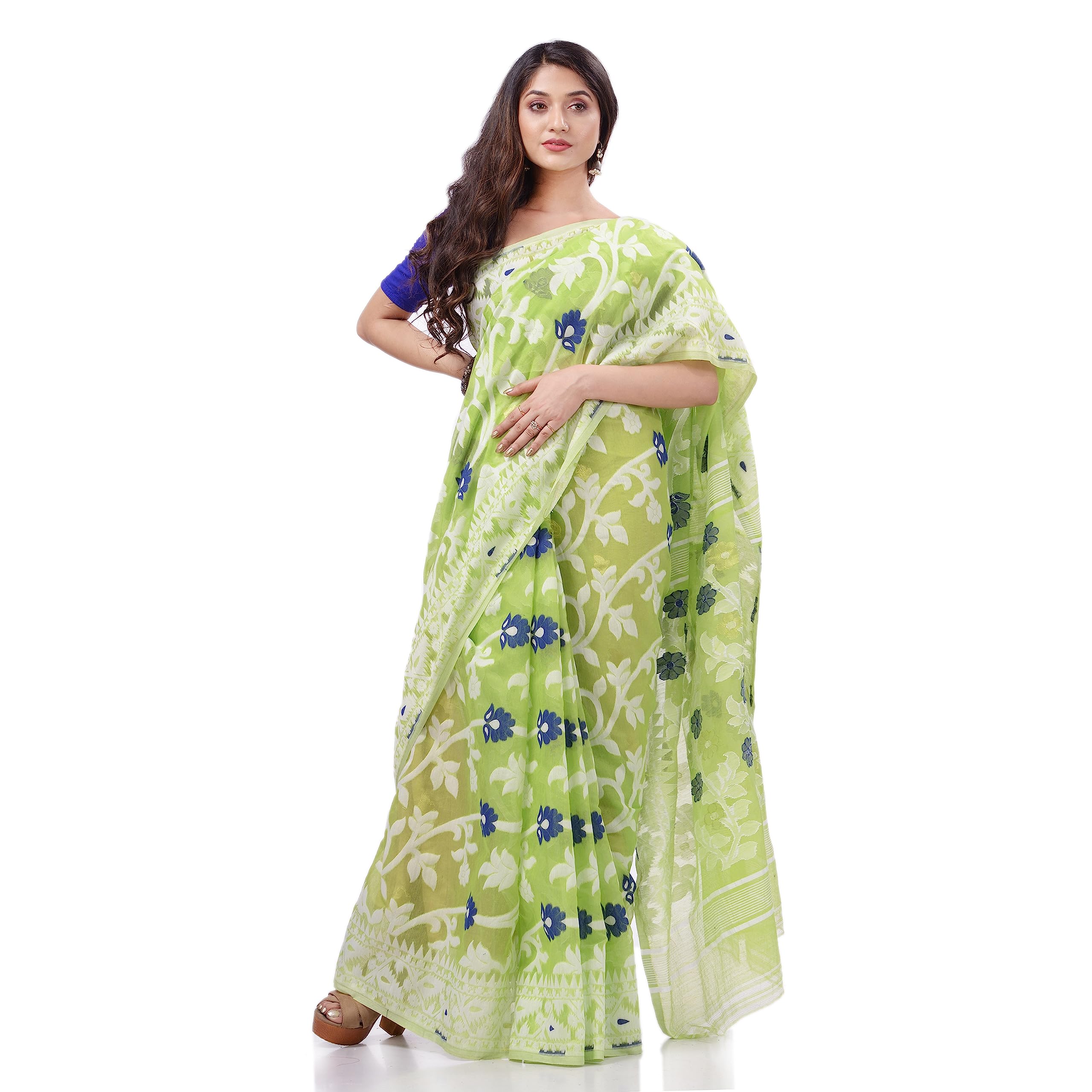 dB DESH BIDESH Women`s Rangabati Resham Dhakai Jamdani Pure Cotton Handloom Saree without Blouse Piece