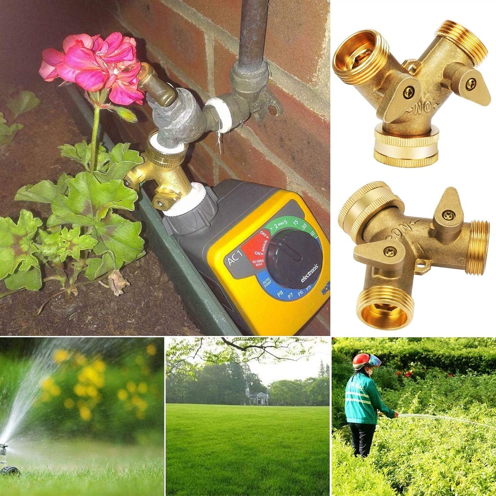 RJJ Connecteur de Tuyau Double en Laiton Massif pour tuyaux de Jardin en Plein air, connecteur de Robinet de 2 Voies Y 2PCS