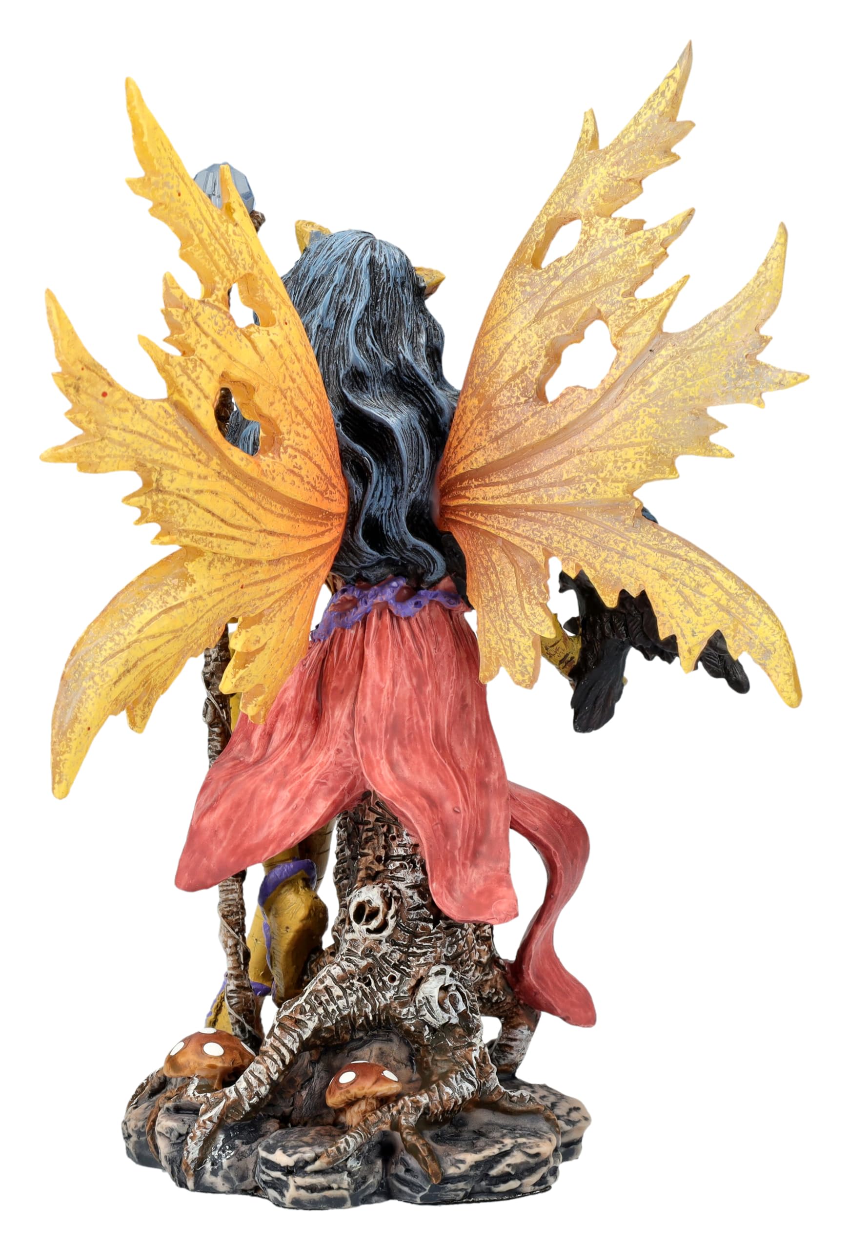 Figuren Shop GmbH Elfen-Figur Aerith mit Zauberstab 15 cm | Herbst Fee Statue Fantasy Deko Blätter Laub Elfe Figur
