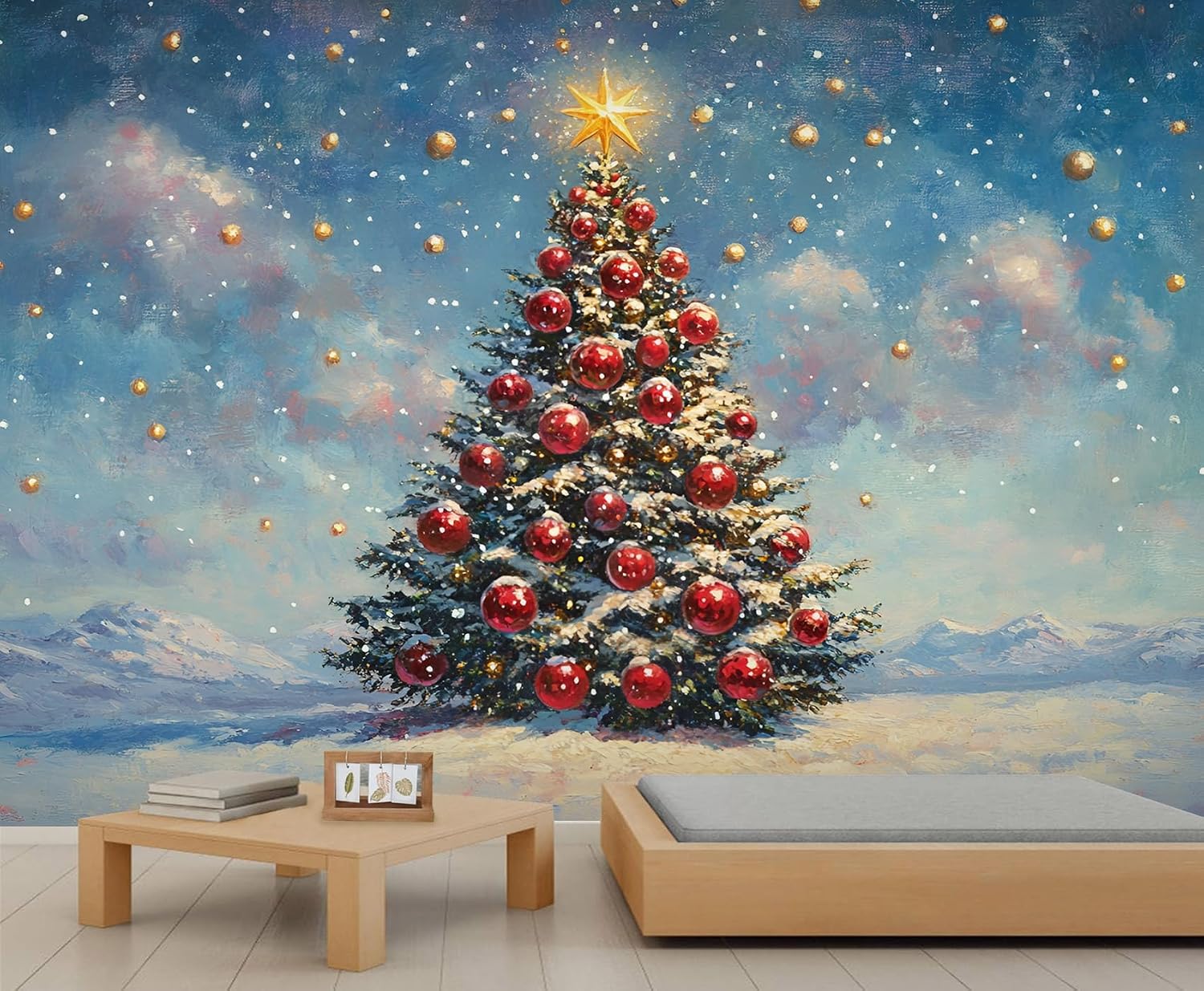 CTTELUN Christmas Tree Wallpaper, Christmas Wall Mural, Xmas Mural for