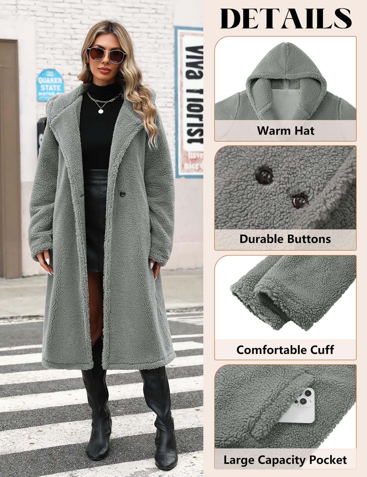 heekpek Cappotto Invernale Donna Lungo in Peluche con Cappuccio | Cappotto Caldo in Sherpa, Giacca Morbida, Pile Comodo, Elegante Cappotto in Peluche Soffice con Bottoni