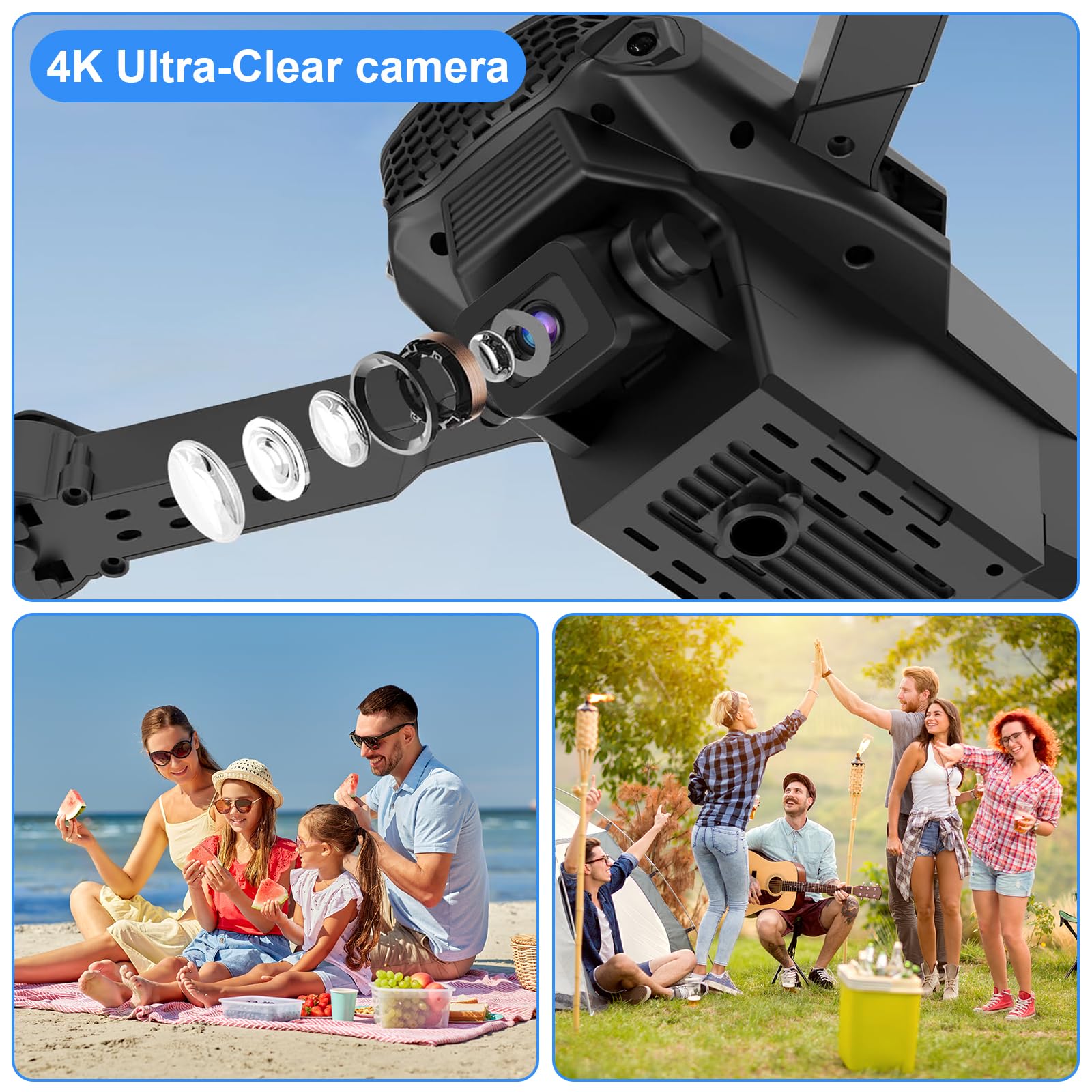 Drone z kamerą 4K EIS, 62 minuty lotu, poniżej 249 g, transmisja FPV 4KM, maks. 16 m/s, Follow-Me/Return, Quadrocopter RC dla początkujących i dorosłych