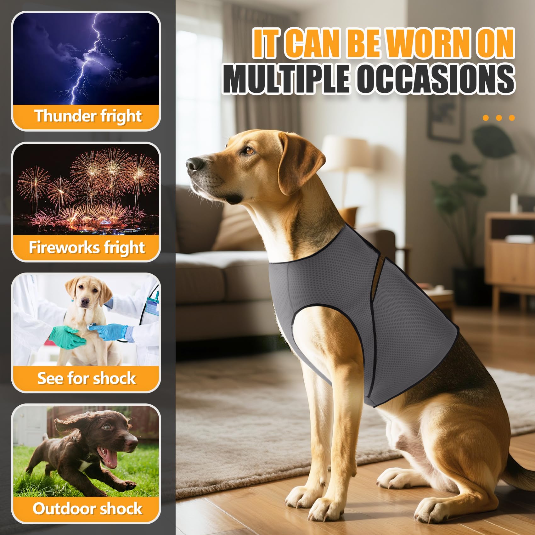 Chaleco de ansiedad para perros, abrigo calmante para aliviar la ansiedad, envoltura cómoda y chaleco ajustable de presión suave para mascotas, para truenos, viajes y fuegos artificiales