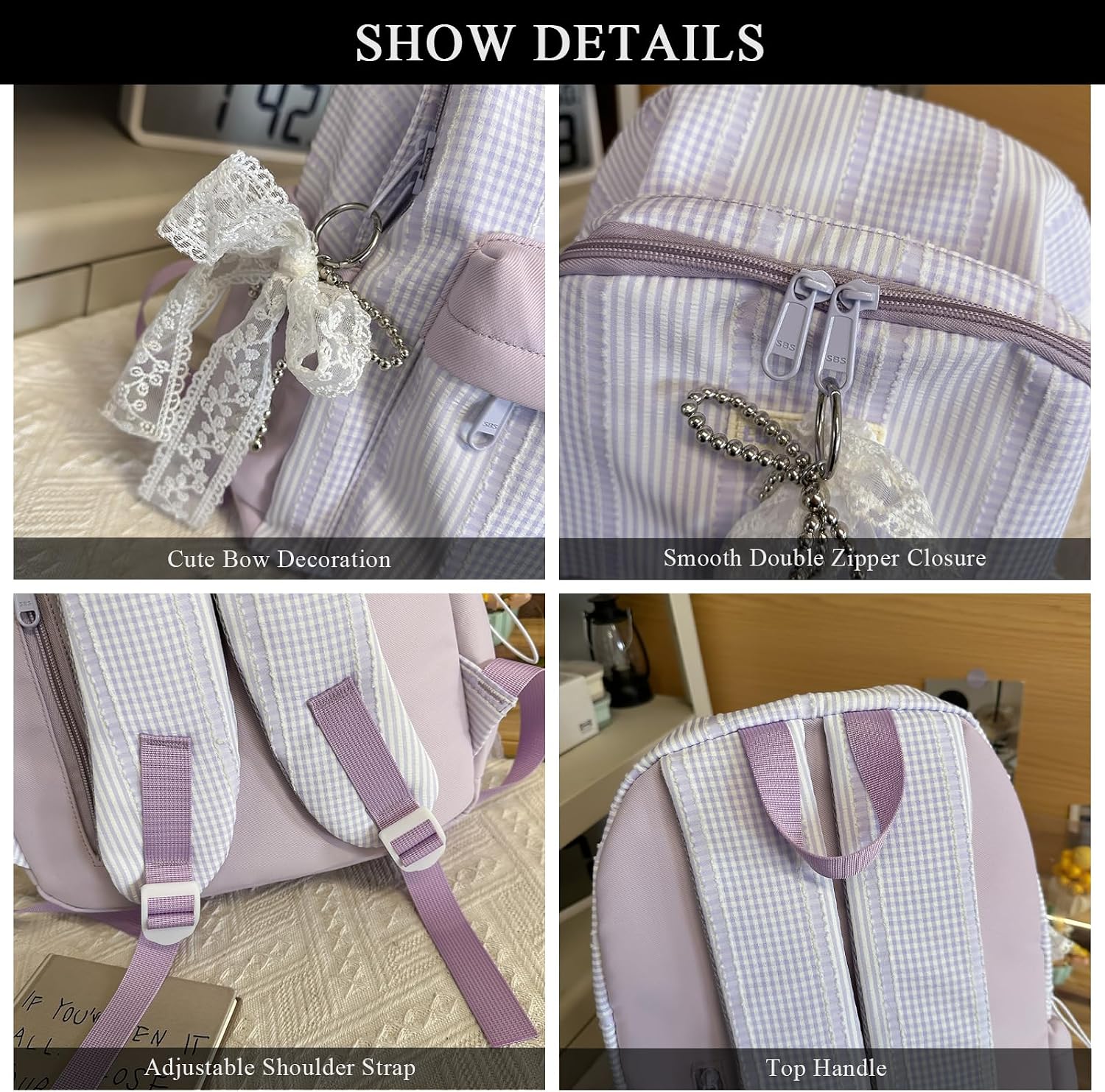 Cute Aesthetic Backpack Y2K Simple Striped Print Kawaii Backpacks Travel Laptop Rucksack Backpack for Women (Pink)