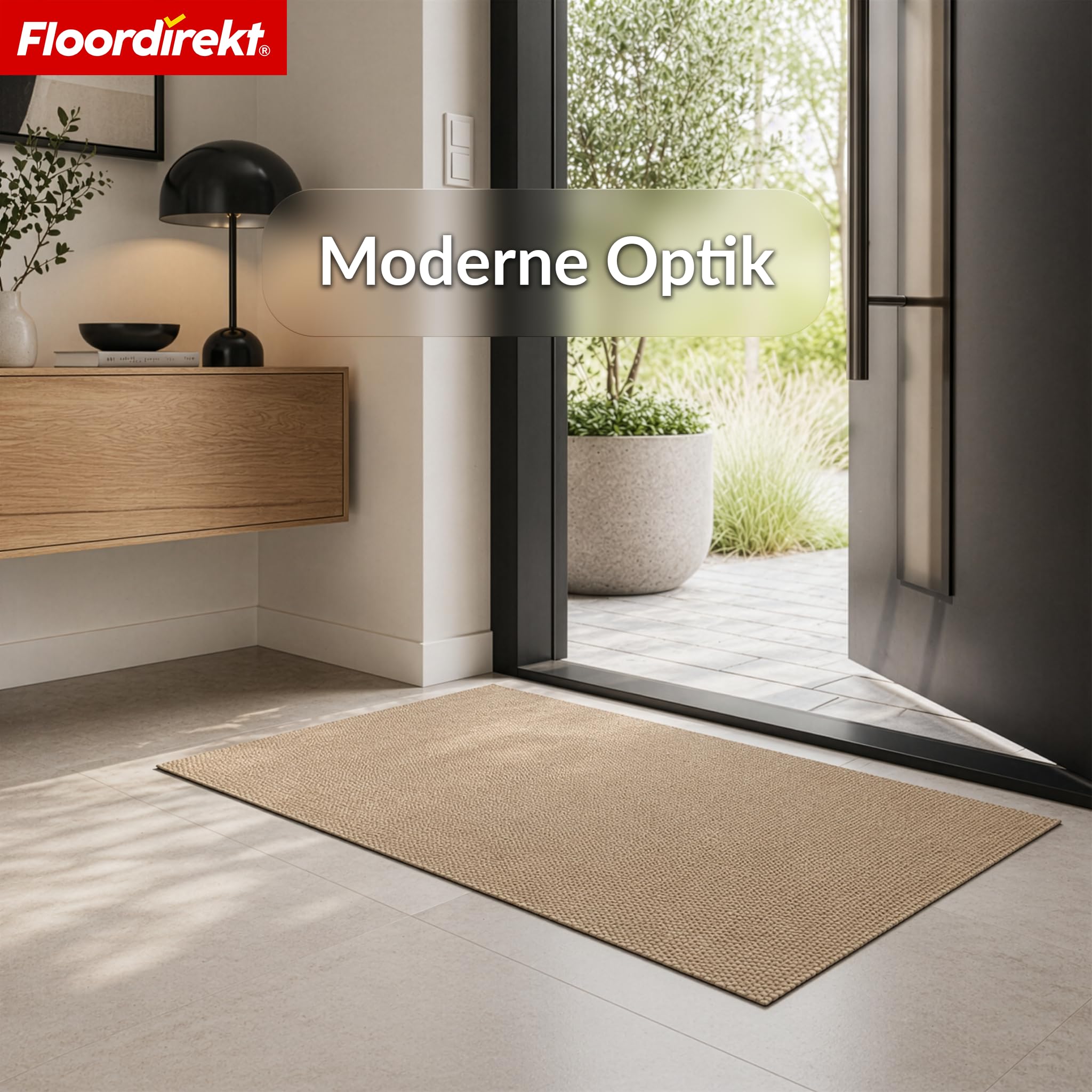 Floordirekt Schmutzfangmatte Beige 100x200cm Hong Kong Pro – rutschfeste Sauberlaufmatte mit TPE-Rücken, robuste Türmatte für Eingangsbereich, Flur & Gewerbe