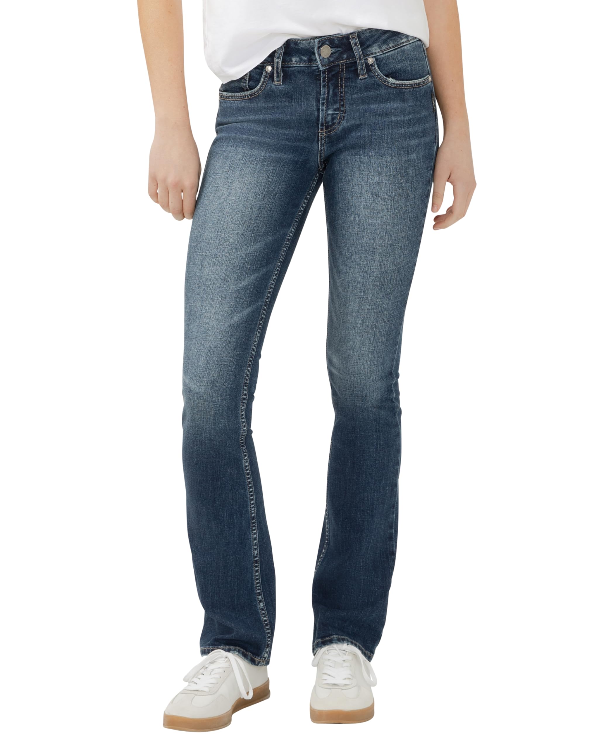 Silver Jeans Co. Women's Suki Curvy Fit Mid Rise Slim Bootcut Jeans, Vintage Dark Wash, 31W x 31L