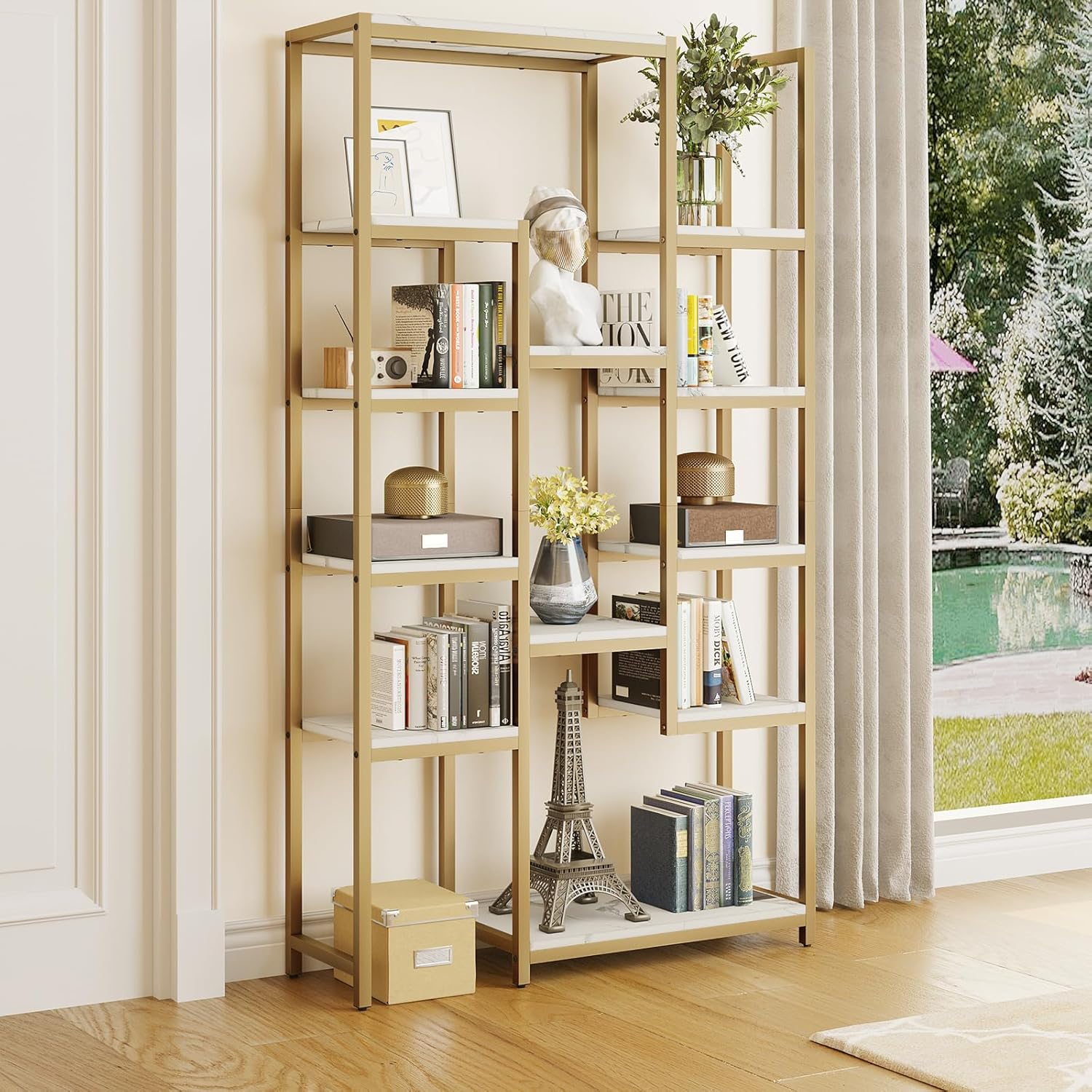 YITAHOME 6 Tier Gold Bookshelf, 71” Tall Modern Free Standing Bookshelf