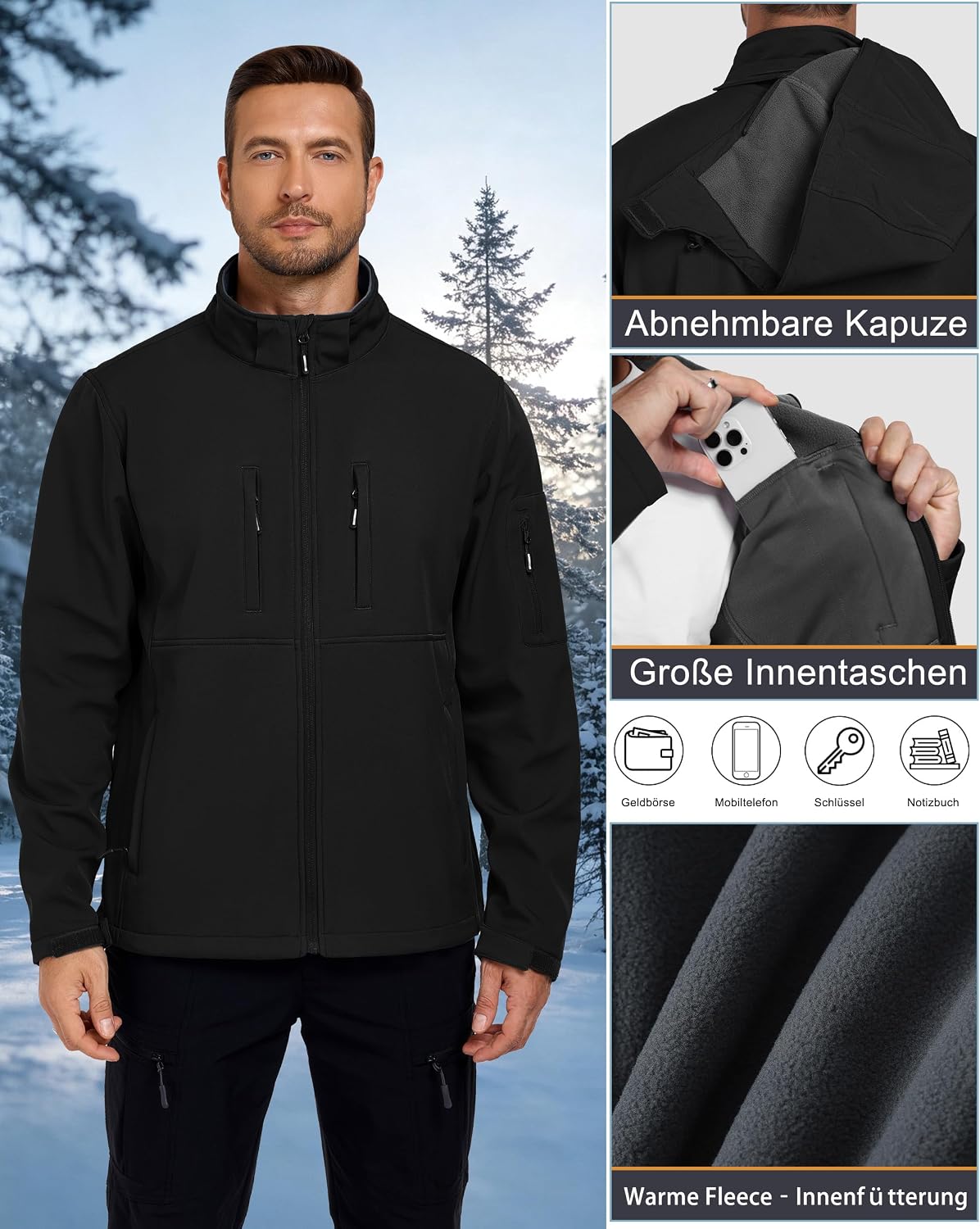 Zoofly Men's Waterproof Fleece Lined Softshell Jackets