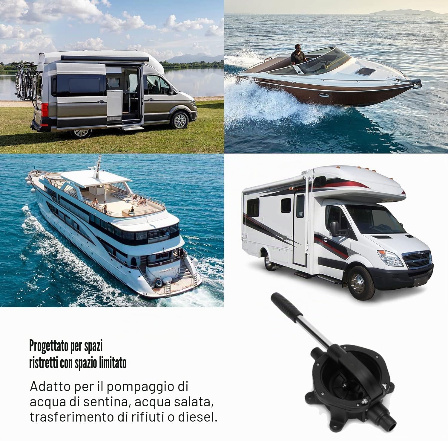 Fyearfly Pompa di Sentina Manuale, 45L/min/720 GPH Pompa Acqua Autoadescante, Pompa di Trasferimento Acque Reflue Marine a Membrana per Diesel, Rifiuti, Acqua Salata, Acqua di Sentina