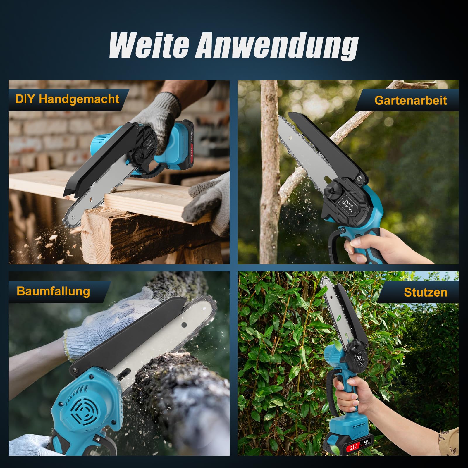 JINDUN Mini Kettensäge mit Akku, 21V 6 Zoll Mini Akku Kettensäge mit Leistungsstarke Motoren und Gehärtete Legierungsketten, 2 Akku und Schnell Ladegerät für Gartenbäumen Astschere Holzschneiden