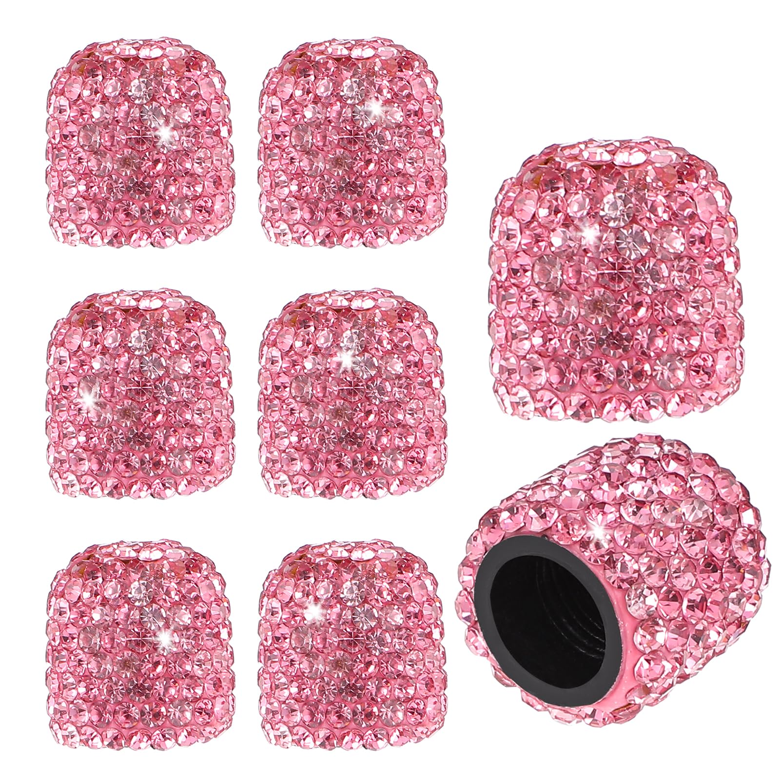 8 Pack Tyre Valve Caps Bling Dust Caps Universal Tyre Caps Rhinestone Valve Stem Covers for Car Motocycle Bike Valve Stem Covers, Pink