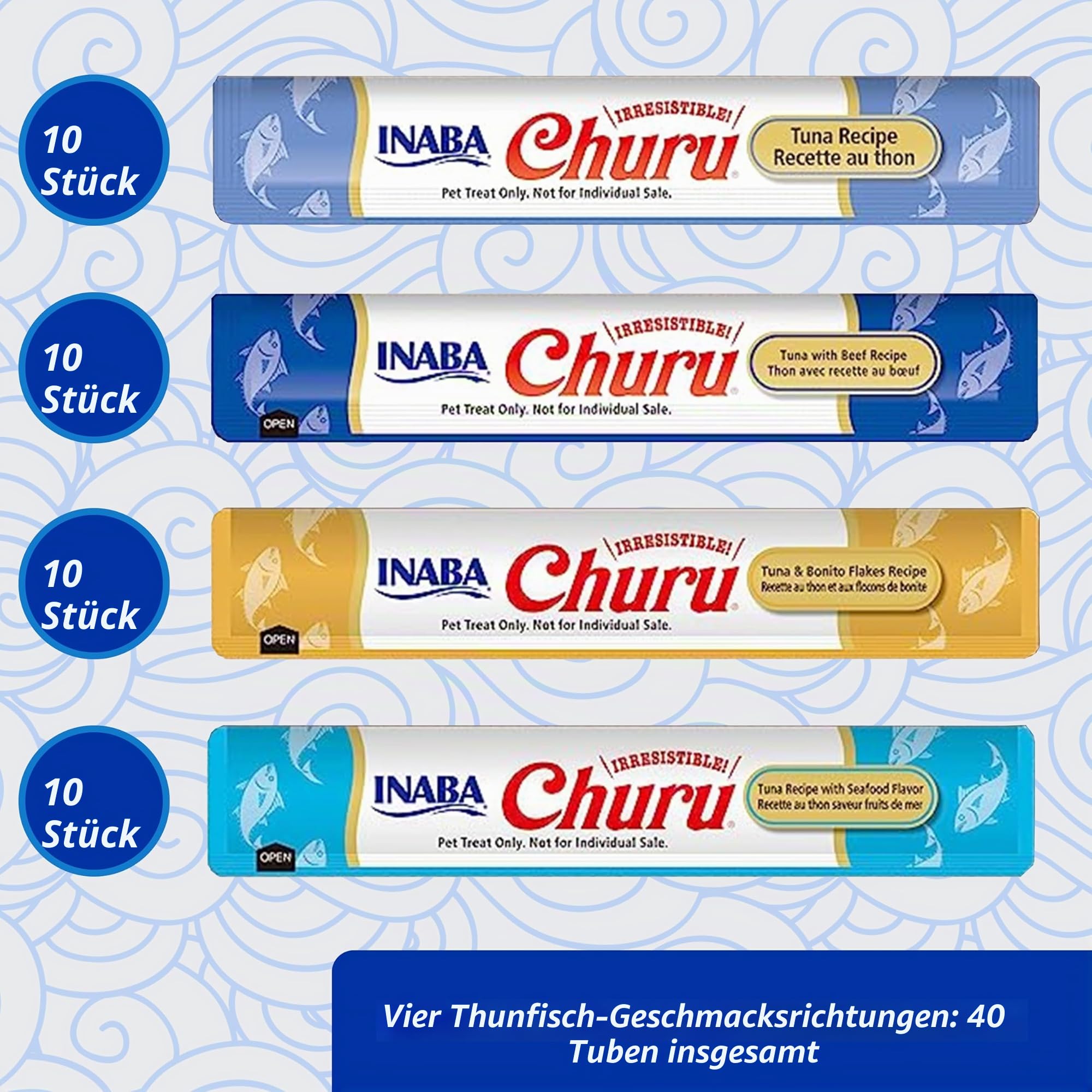 INABA Churu Katzenleckerlis Liquid Snack 88% Feuchtigkeit, Variety Box mit Thunfisch, Premium Katzensnacks aus Japan 40 x 14 g (Packung mit 2)