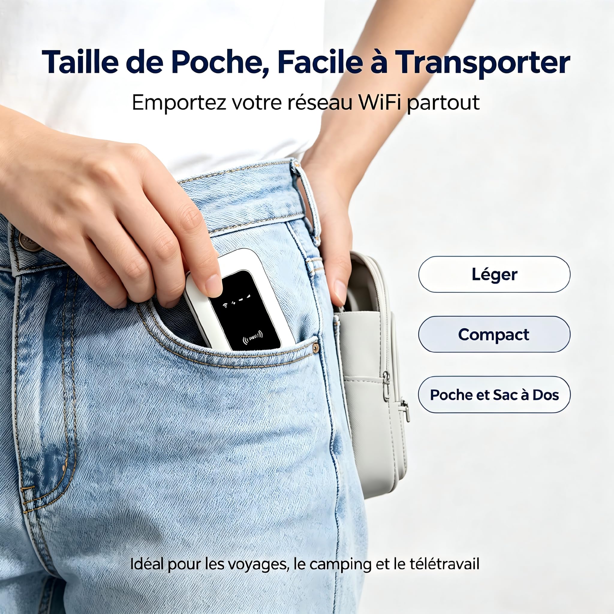 Routeur WiFi Nomade 5G Portable Déverrouillé pour Carte SIM, Prêt à l'emploi, Hotspot Mobile Jusqu'à 300 Mbps, Connecte 28 Appareils, Internet de Voyage sans Abonnement