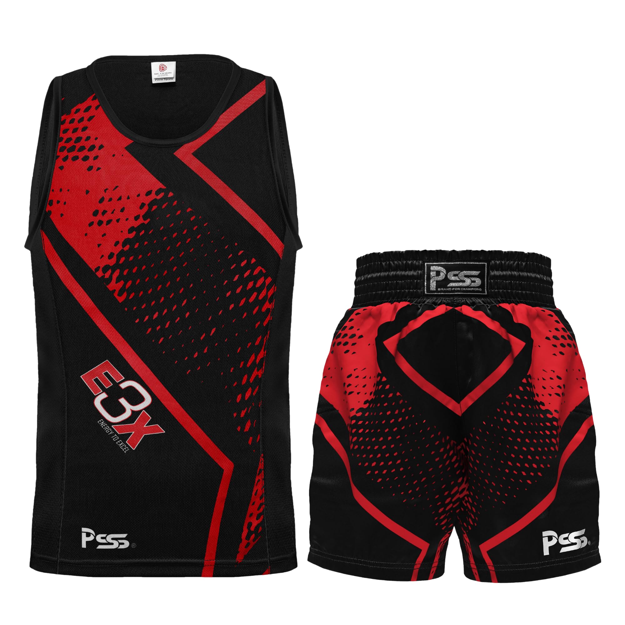 PSS Boxing Uniform Short and vest (Two-Piece) – Pro Training and Sparring Fight Boxing Competition Gear Lightweight, Breathable & Moisture-Wicking Fabric For Boys & Girls (Red, 11-12 Years)
