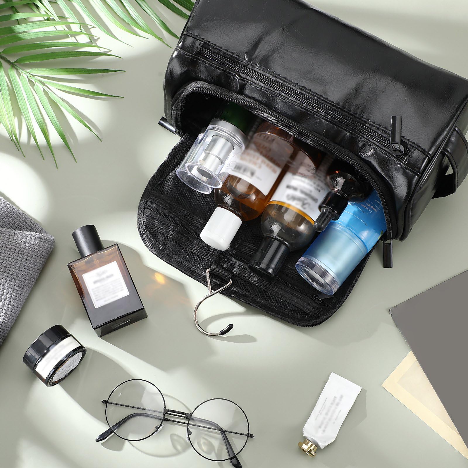 Aliceset 6 bolsas de aseo de cuero para padrinos de boda, bolsa de aseo para hombres con gancho, bolsa de regalo de boda, bolsa de propuesta de padrinos de boda con asa lateral, regalo para padre,