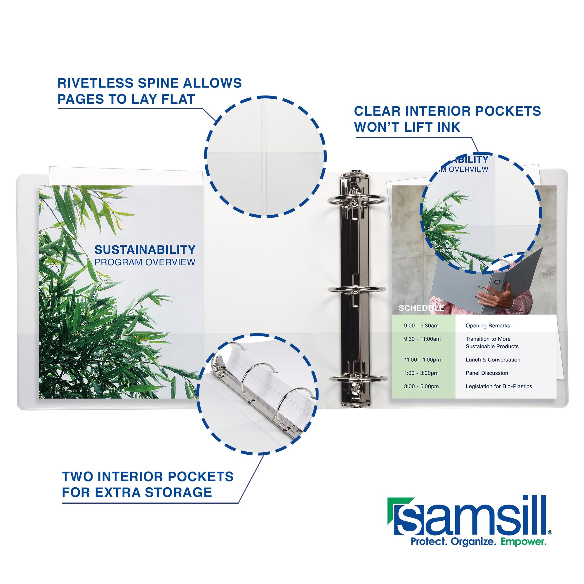 Samsill Raccoglitore resistente da 5 cm, prodotto negli Stati Uniti, raccoglitore ad anelli a D, copertina trasparente personalizzabile, bianco perla, contiene 475 pagine