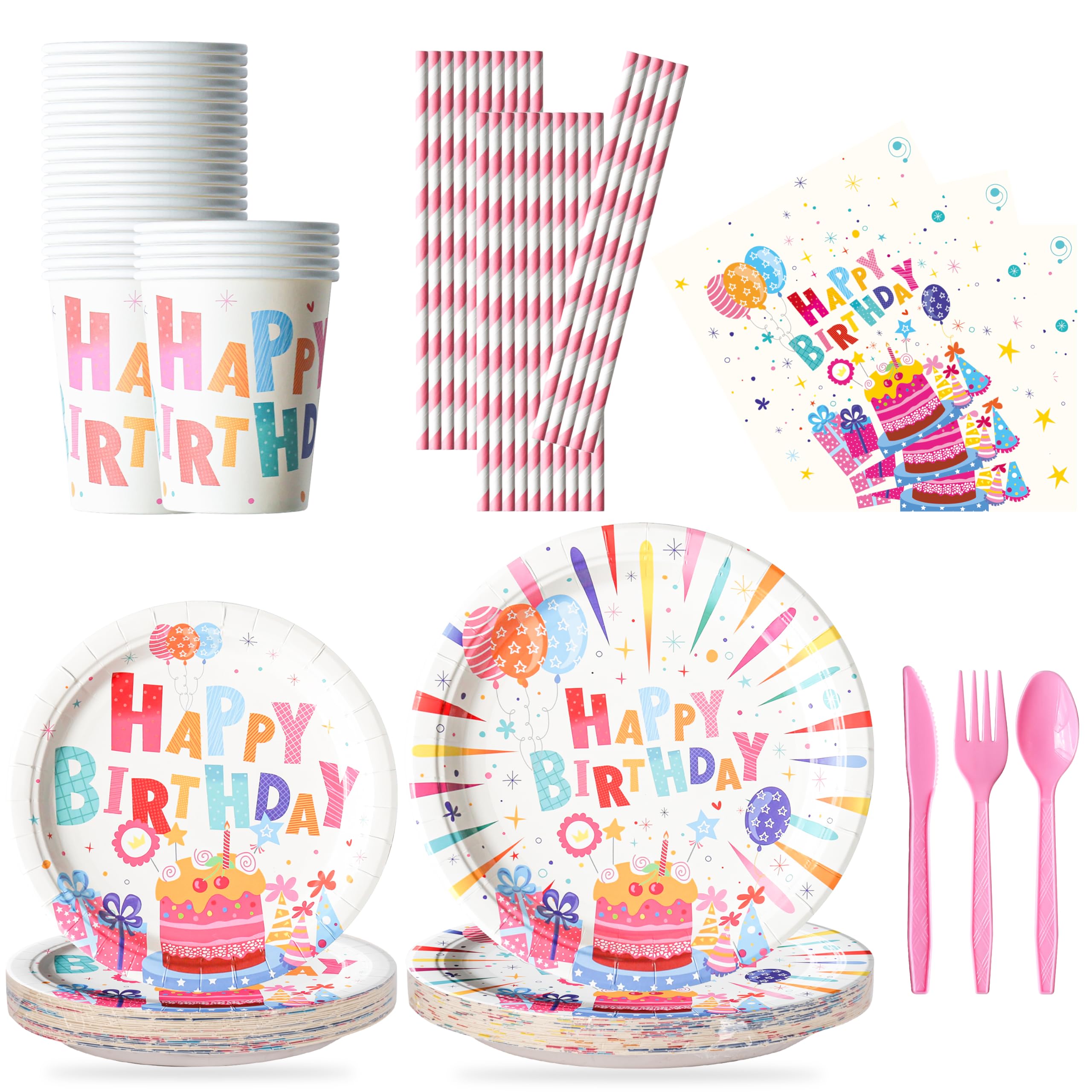 200 Pcs Confetti Birthday Party Tableware Set, Party Table Colorful Decorations Supplies Include 7 Inch and 9 Inch Paper Plates, Napkins Cups and