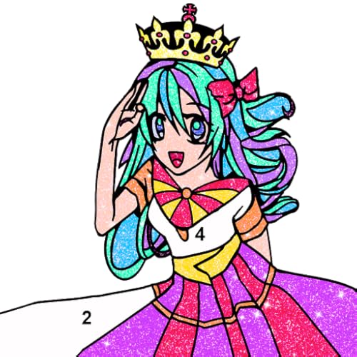 Anime Princess Color by Number - Grownups Paint + Glitter + Crayon + Oil Paint Coloring Pages