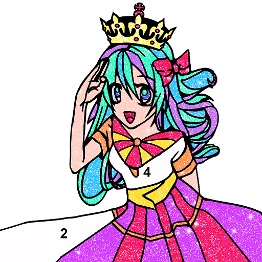 Anime Princess Color by Number - Grownups Paint + Glitter + Crayon + Oil Paint Coloring Pages