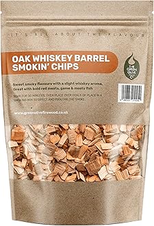 Green Olive Firewood - Whiskey Oak Wood Chips for smoking, 3L (approx 650g) BBQ Wood chips Ideal for use in Beef, Lamb BBQ's or Smokers - Flavoured Smoking Wood Chips, for Smoking Meat, Fish & Veg