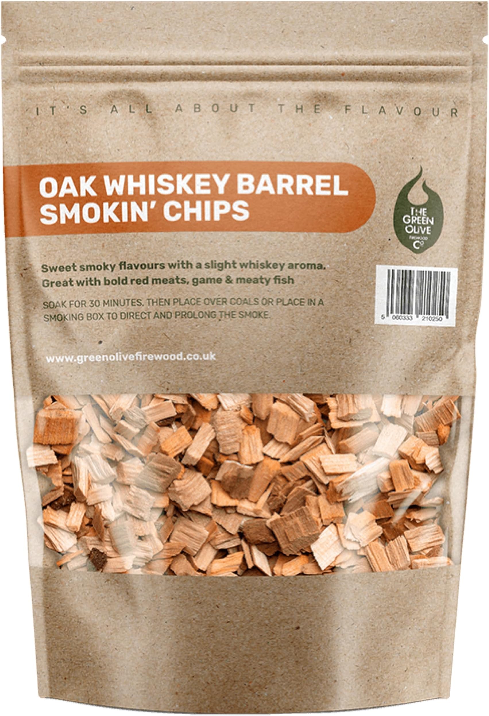 Whiskey Oak Wood Chips for smoking, 3L (approx 650g) BBQ Wood Chips For Charcoal, Gas BBQ's, Smokers, Smoking Wood Chips For Smoking Beef, Lamb Meat, Fish, Vegetables