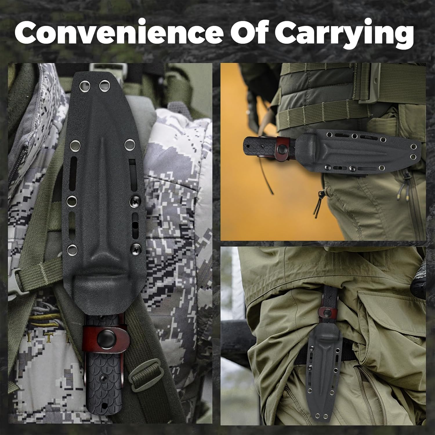 DC53 Steel Fixed Blade Hunting Knife with Sheath - Tactical EDC Knife for Men, Essential for Outdoor Survival Camping Hiking (White Stone Wash)