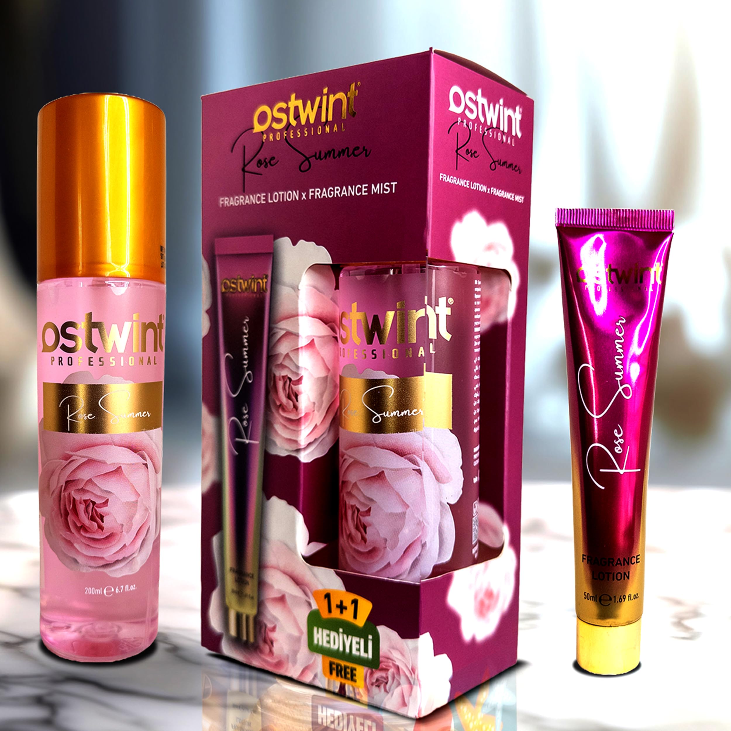 Ostwint Fragrance Mist Rose Summer Vücut Spreyi 200ml & Vücut Kremi 50ml Set - Tatlı Yaz Akşamı Esintisi ve Çiçeksi Parfüm Kokusu - Nemlendirici