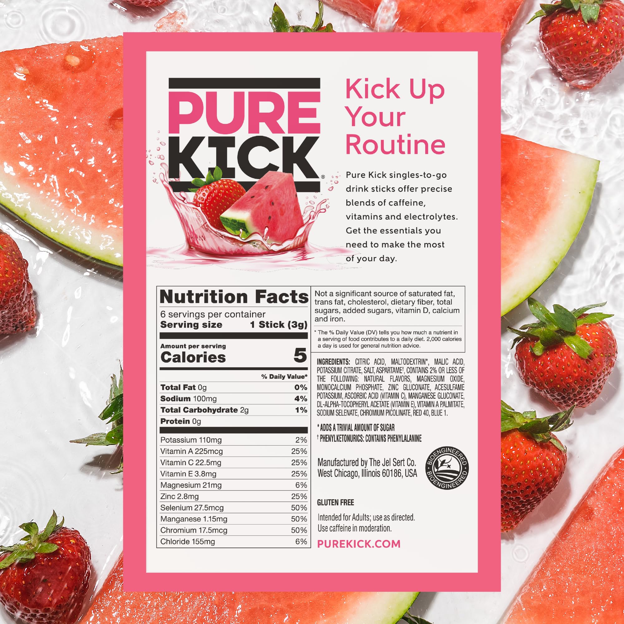 Pure Kick Hydration Singles To Go Drink Mix, Strawberry Watermelon, Includes 1 Box with 30 Packets in each Box.