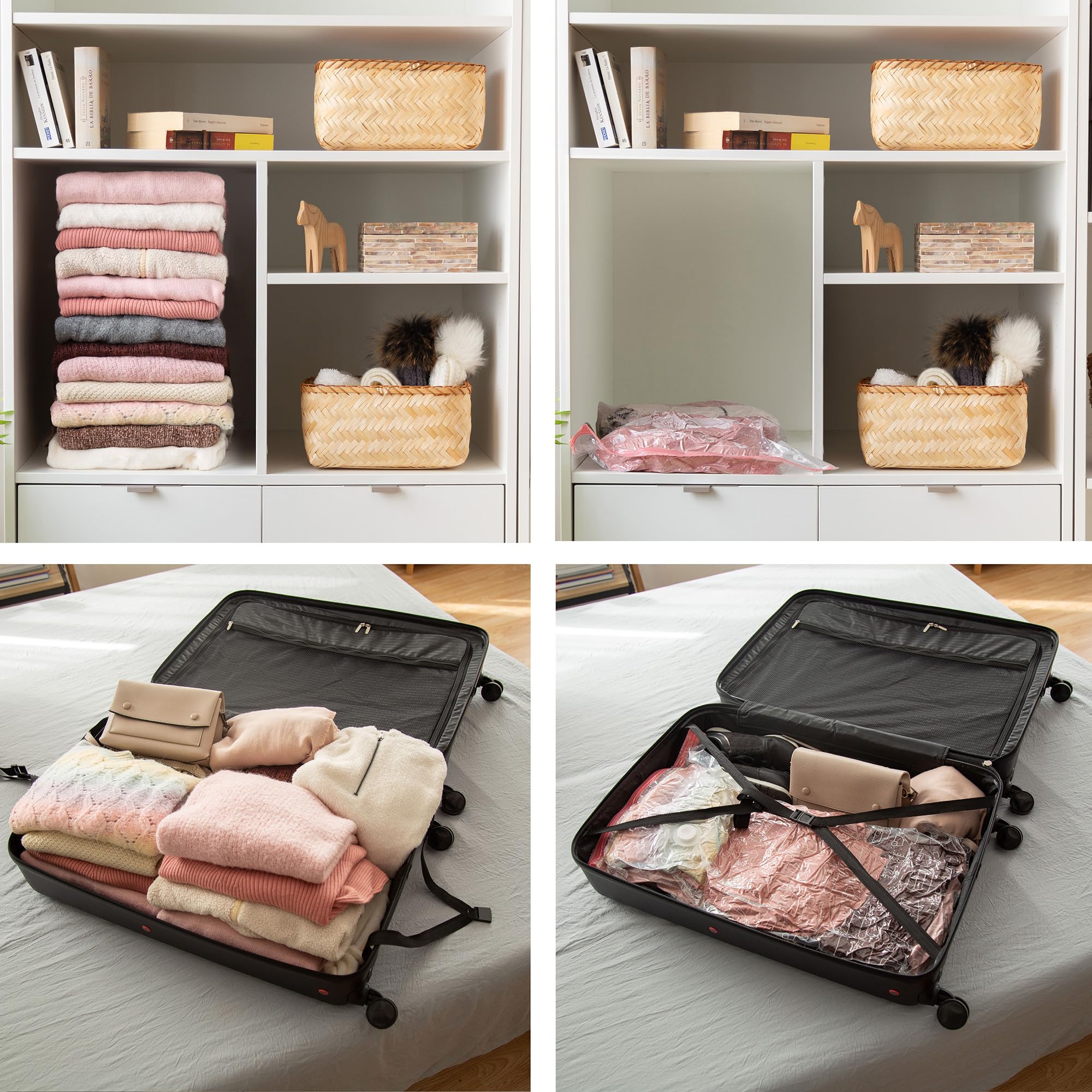 Compactor Juego de bolsas al vacío para ropa con bomba eléctrica recargable, bolsas al vacío para ropa en 3 tamaños, bolsas al vacío edredones y ropa que ahorra espacio para armarios y viajes