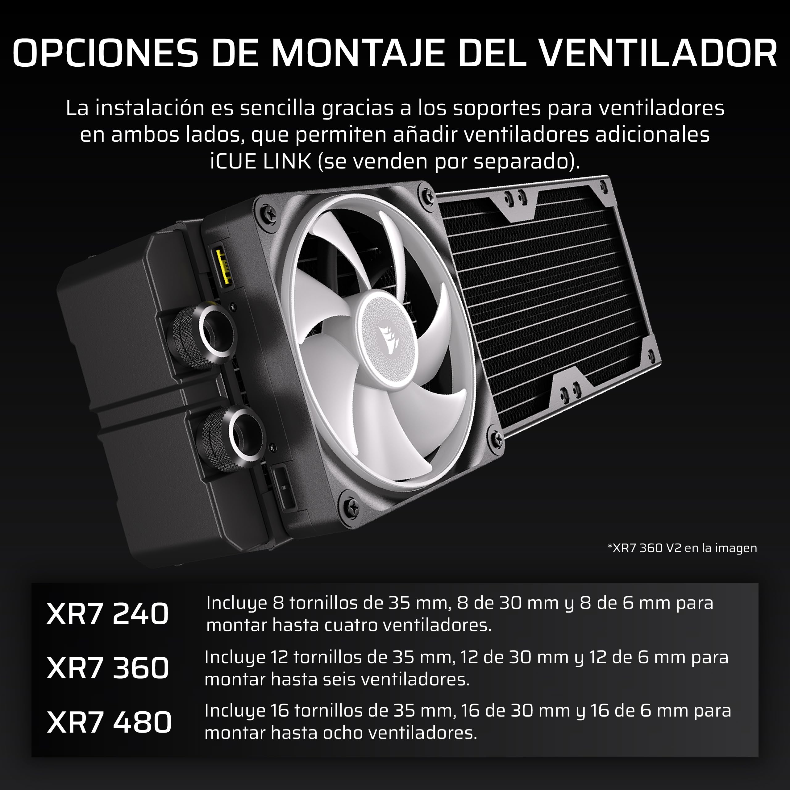 CORSAIR Hydro X Series XR7 360mm V2 Radiador de Refrigeración Líquida – Compatible con iCUE Link – 3 Soportes de Ventilador de 120 mm – Placas de protección de Tornillo – Roscas G1/4" – Negro