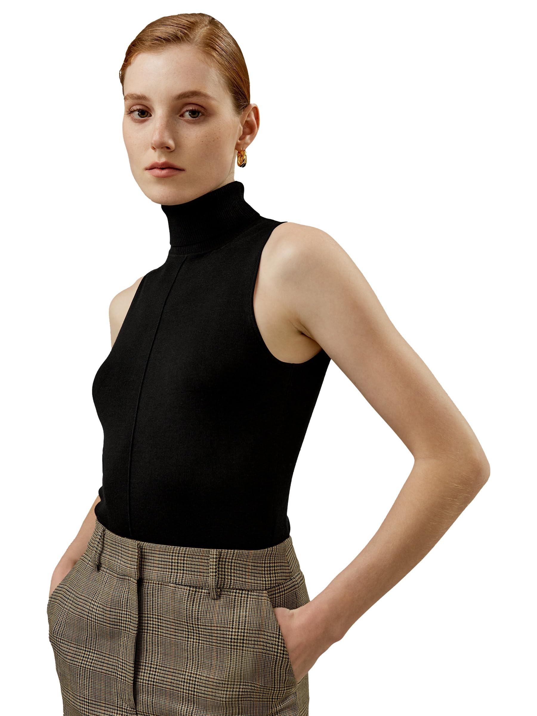 LilySilk Womens 100 Silk Sweater Silk Knit Top Sleeveless High Neck Slim Fit Ladies Pullover Turtleneck