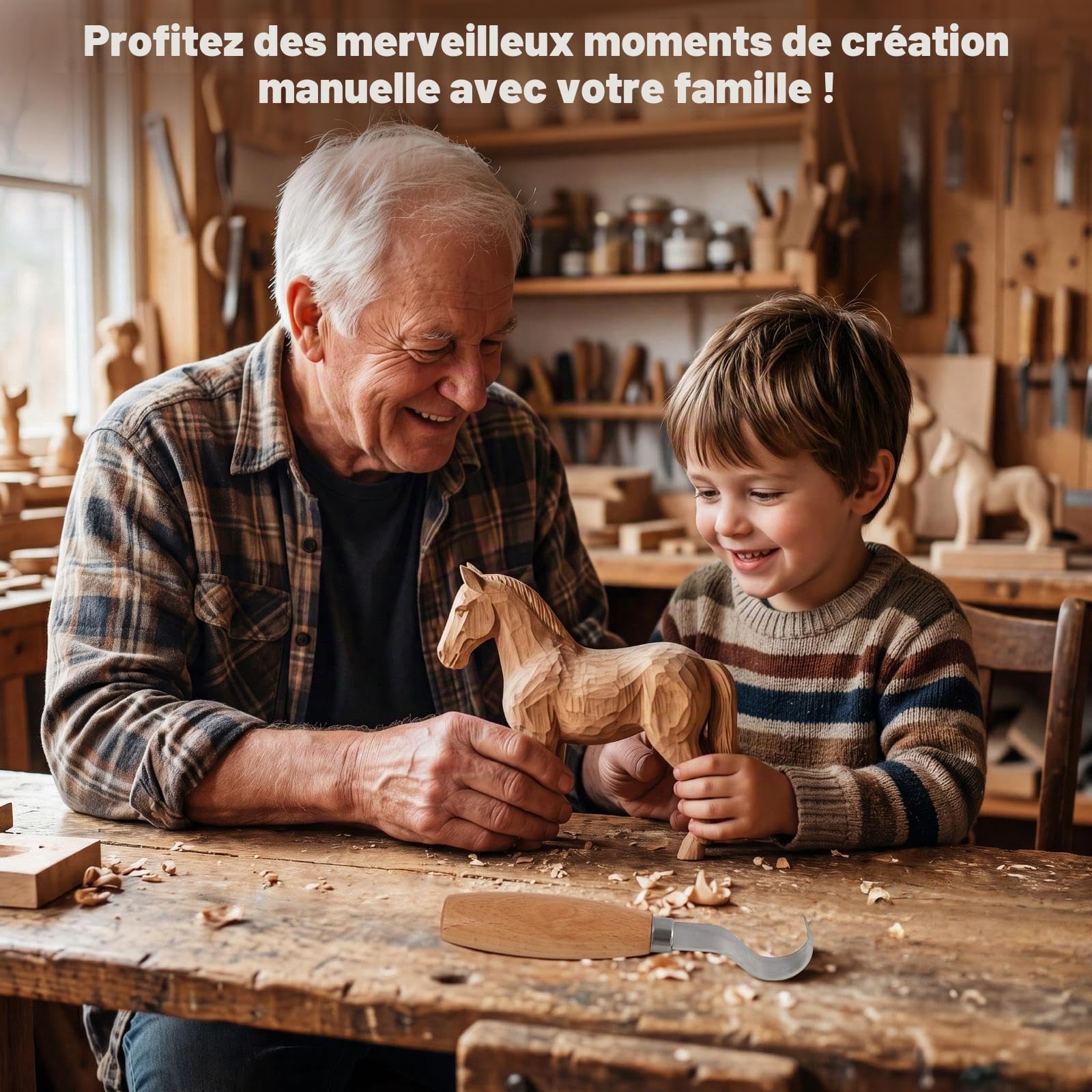 Couteau Sculpture Bois,Couteau à Crochet Ergonomique Professionnel pour Sculpture sur Bois,et Sculptures Créatives, Adapté aux Sculpteurs Débutants et Confirmés pour Finitions Détaillées
