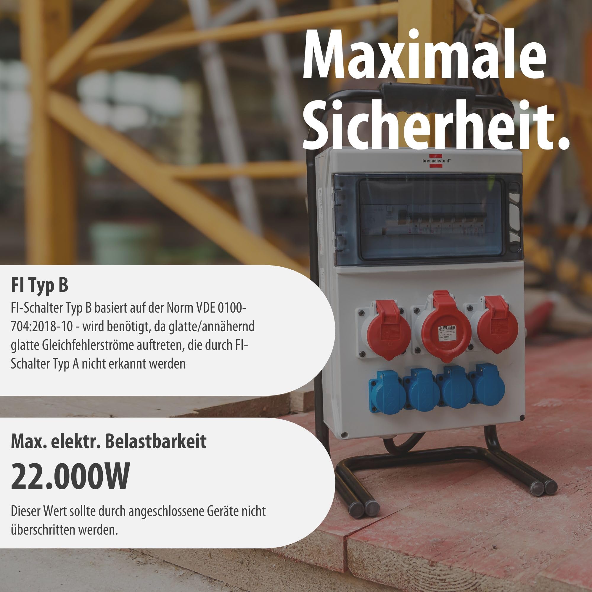 Brennenstuhl Tragbarer Bau-Stromverteiler IP44 mit FI-Schutzschalter Typ B