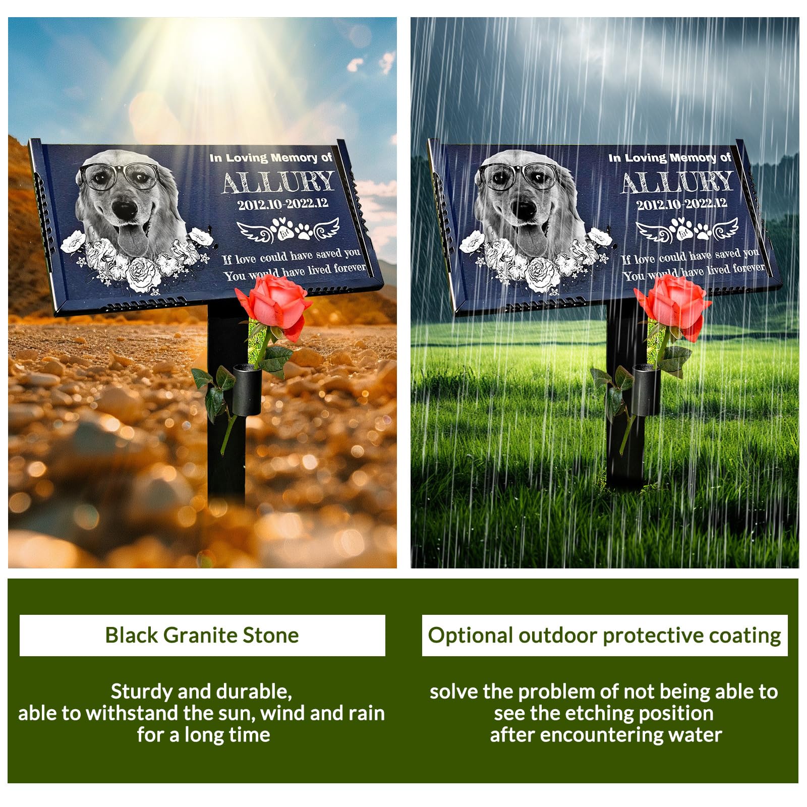 Pet Headstones for Dogs Personalized,Dogs Headstones, Cat Tombstone Outdoor,Black Granite Memorial Garden Stone Customized Gravestone Markers, Dog Gravestone Markers Gifts (pet 1)