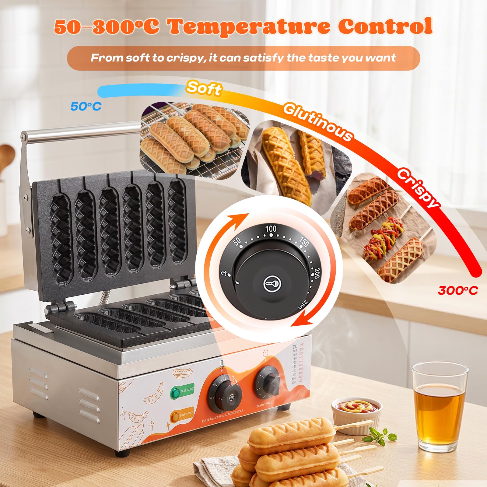 Moongiantgo Máquina para Corn Dog in Acero Inoxidable-6 Pezzi 1550W