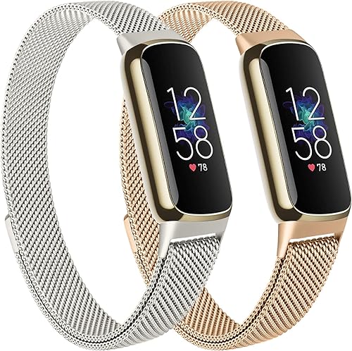 Meliya Correa de metal compatible con bandas Fitbit Luxe para mujeres y hombres, paquete de 2 correas de malla de acero inoxidable ajustables para