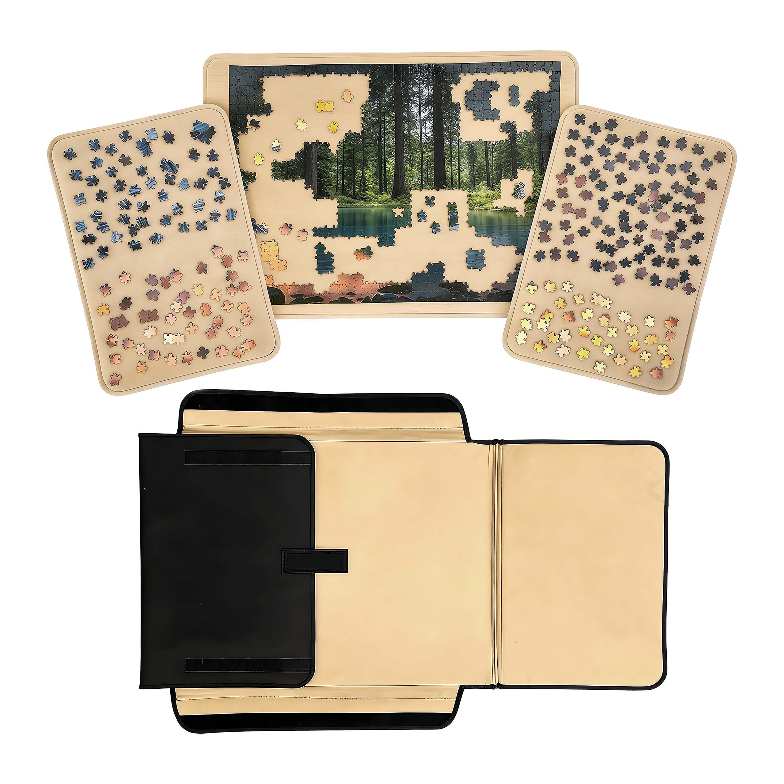 Relaxdays Puzzlekoffer, 1500 Teile, 2 Sortierplatten, schwarz/beige