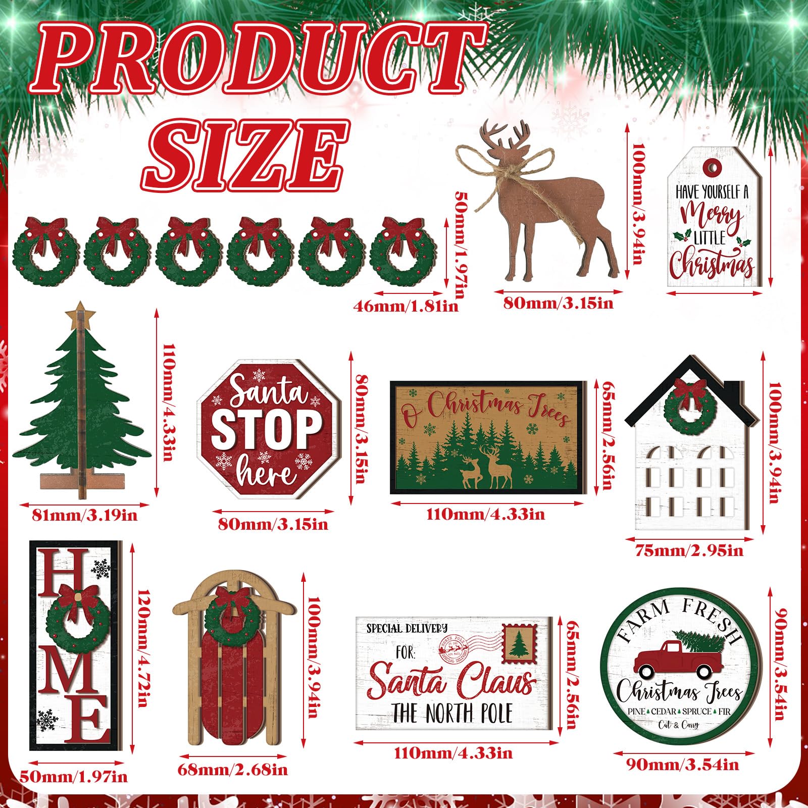 Funnymoom 17 Pcs Christmas Tiered Tray Decor Set Winter Tiered Tray Decorations Farmhouse Tabletop Centerpiece Christmas Wooden 3D Signs for Xmas Home Table Centerpiece Decorations(Fresh)