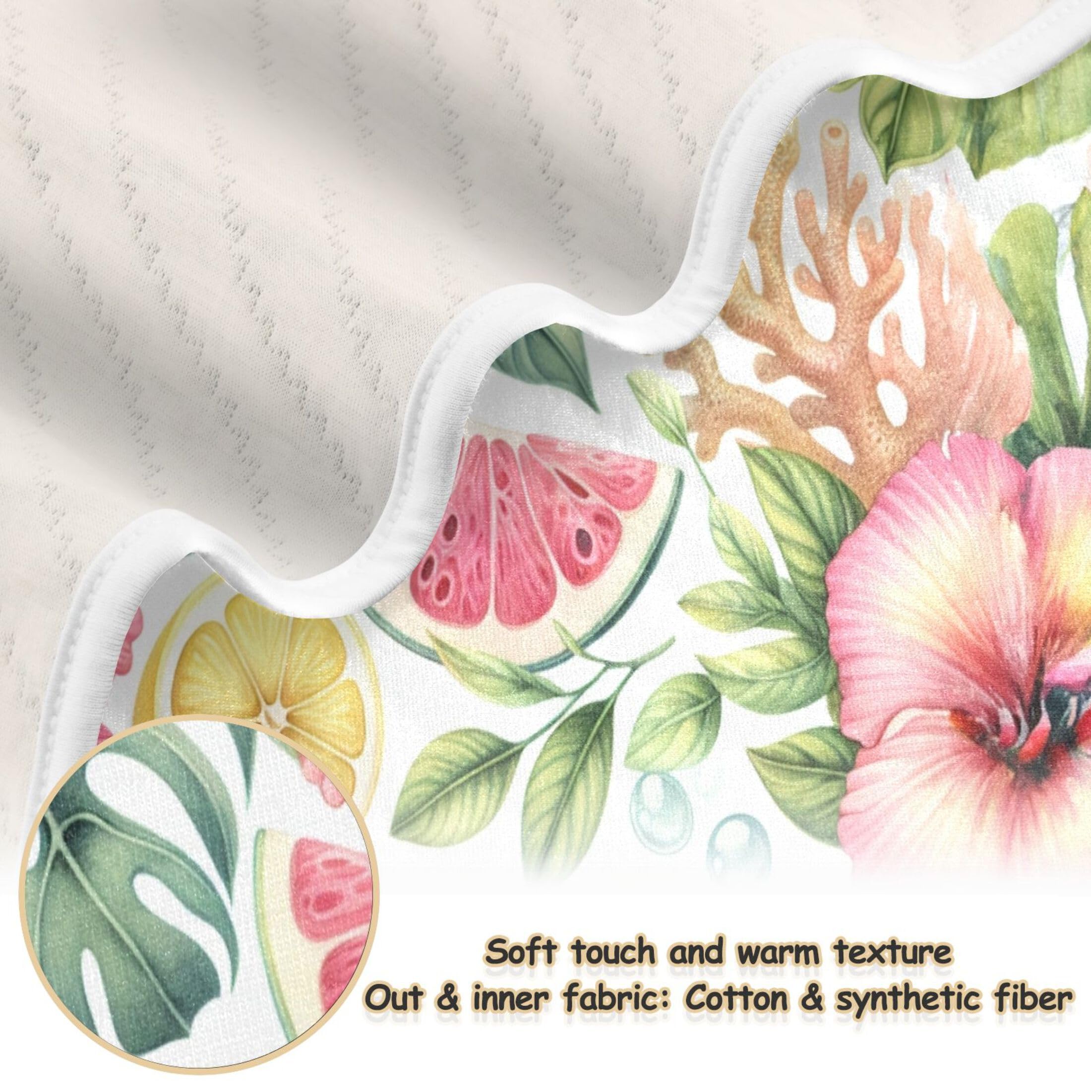 Burbuja Pink Hibiscus Lemons Coral Baby Blanket for Boys Girls, Nursery Soft Warm Swaddling Receiving Baby Blankets, 30x40 in Toddler Blanket