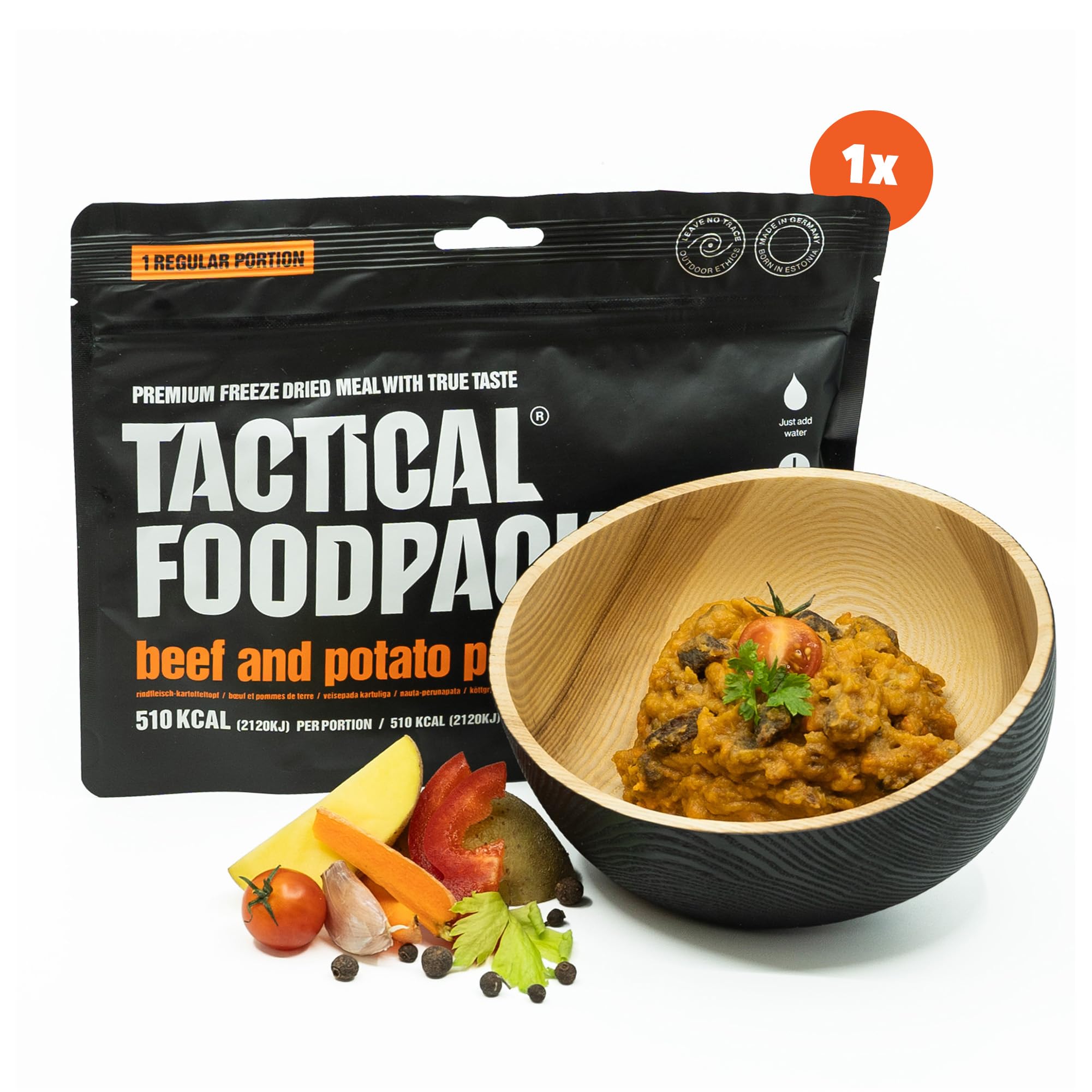 Tactical Foodpack 1 Day Mix Set – Gefriergetrocknetes für Outdoor - Rice Pudding, Chicken Curry & Beef Pot – Mahlzeiten für Camping, Notfallrucksack & Survival Kit – Frühstück bis Abendessen