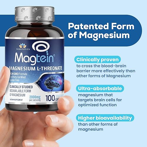 Miniatura 3 de Magnesio L Threonate (Magteina) - El mejor suplemento de magnesio puro altamente absorbente sin OMG - 2000 mg - 100 cápsulas veganas - Una vitamina