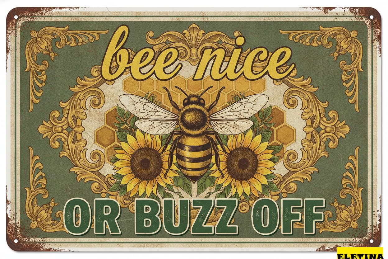 Personalized Sign for Man Cave Bee Nice Or Buzz Off Decor Vintage Metal Tin Country Farmhouse Decor Home Decor Rustic Farmhouse Decorations The Home 8x12inch Private Property Decorative