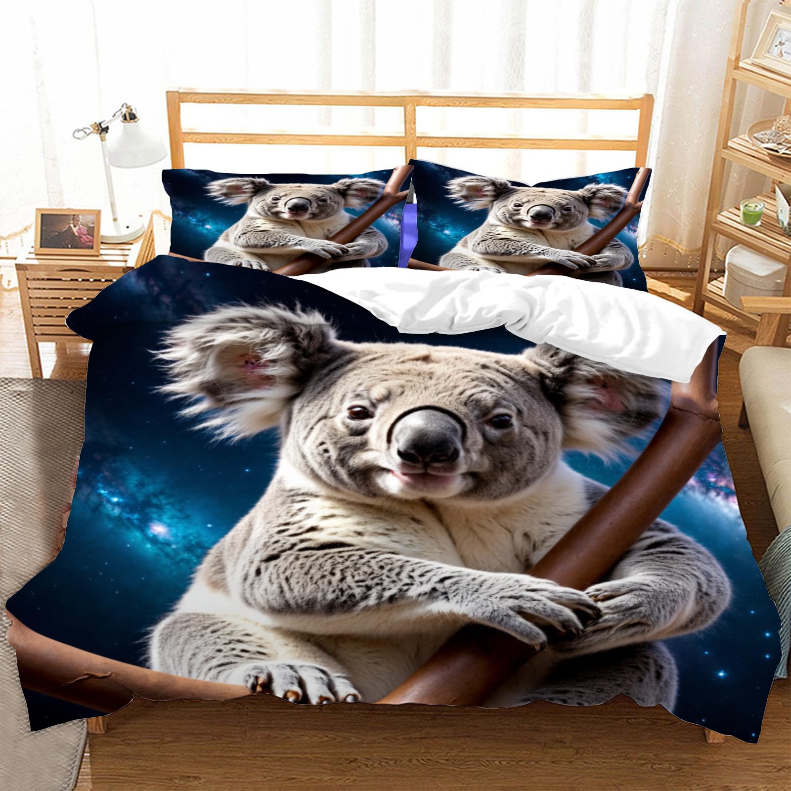 Parure de lit koala 240x260 2 personnes housse de couette microfibre animaux