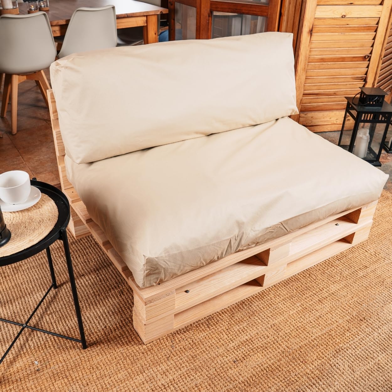bananair Coussins Palettes Déhoussables, Tissu Imperméable et Anti-UV – Set 1 Assise 120x80 cm + 1 Dossier 120x40 cm (Beige)