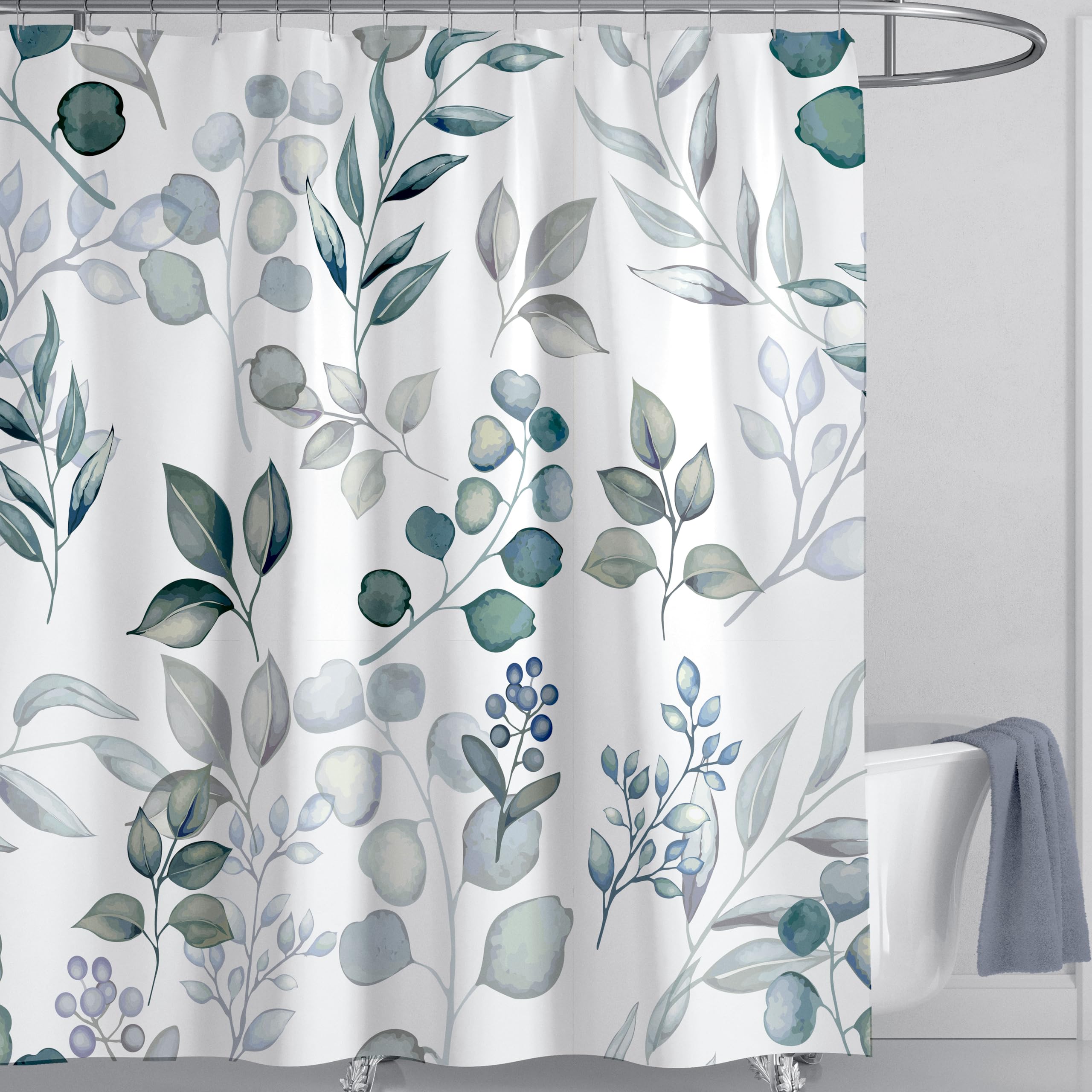 LIVETTY Shower Curtain Green Leaves Shower Curtains 180x180cm Drop Nature Woodland Shower Curtain for Bathroom Quick-Drying Kitchen Curtains Machine Washable with 12 Hooks