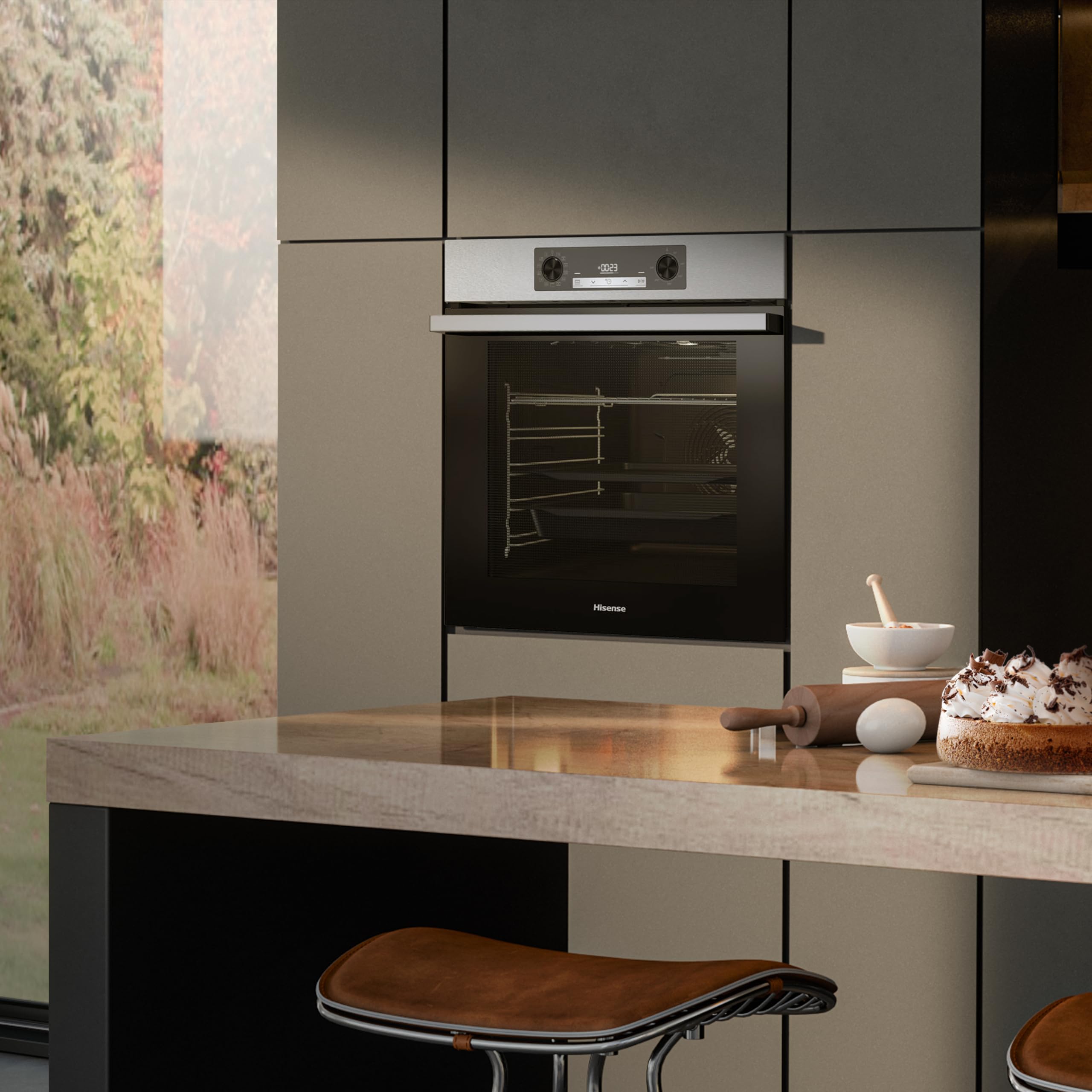 Hisense O65226AXS Forno Elettrico da Incasso Multifunzione con Vapore, Cavità 77 litri, 11 Funzioni di Cottura, Pizza 300°C, AirFry, Steam Clean, Preriscaldamento Rapido, Classe A, Inox Anti-impronta