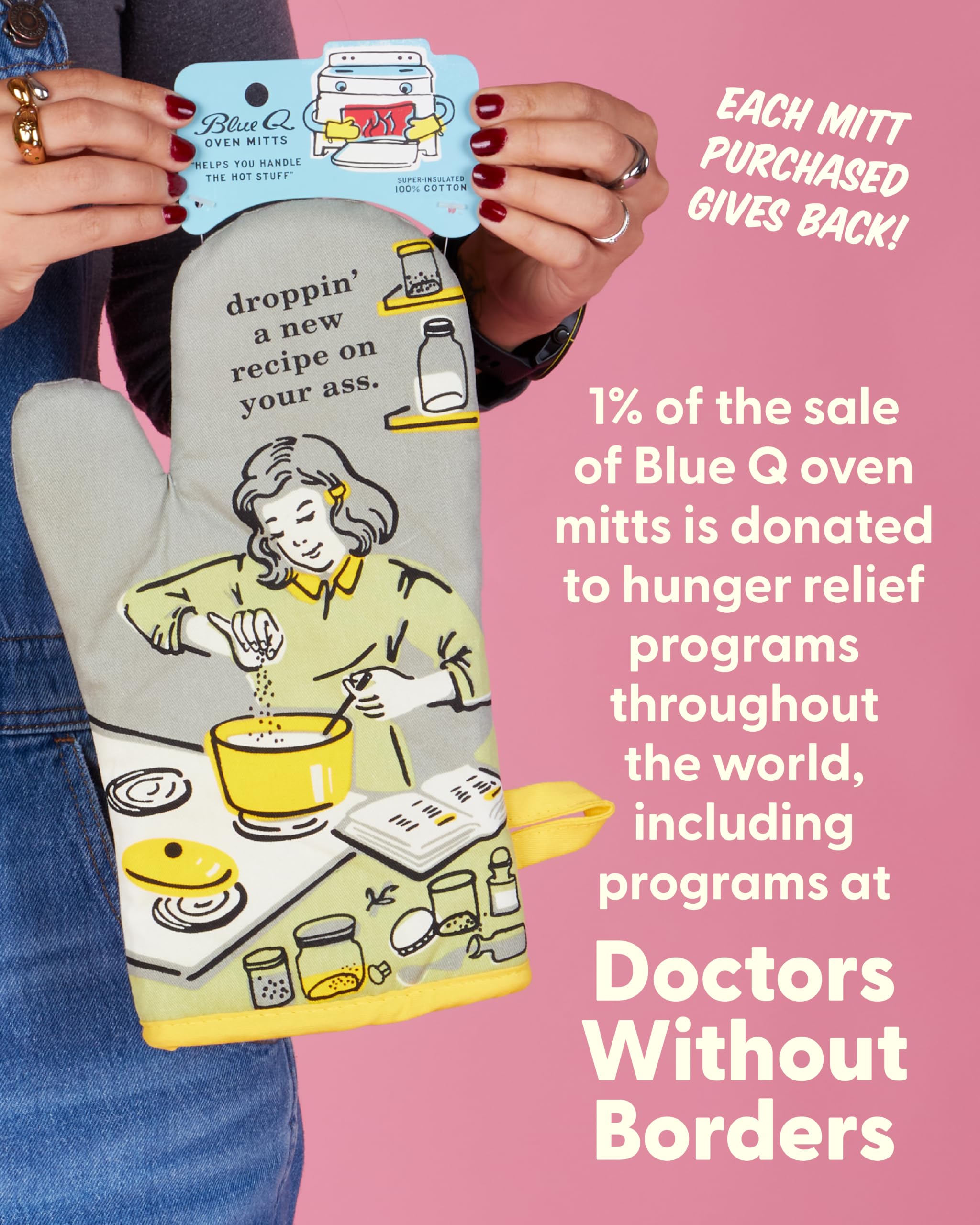 (Droppin' A New Recipe On Your A-s.) - Blue Q Oven Mitt Droppin' a New Recipe, Grey/Yellow, One Size