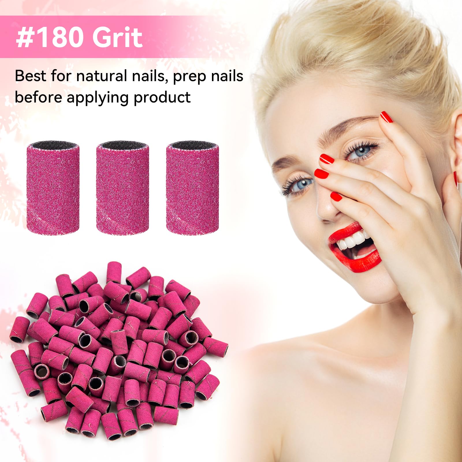 100 Pezzi Nastri Abrasivi Manicure, 180# Levigatura Bande, Bande Abrasive con Punte per Fresa Unghie per Pedicure del Manicure del Trivello del Unghie Macchina, Rosa
