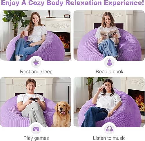 Miniatura 80 de Homguava Puf de 3.5 pies: puf de lágrima con relleno de espuma viscoelástica, sillas compactas de puf, sofá suave con funda de pana (gris)